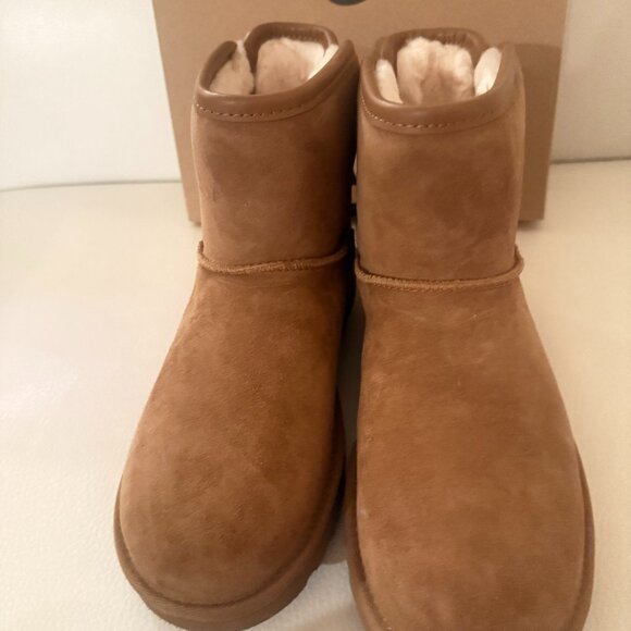 NIB UGGS AUSTRALIA UGG ULTRA MINI BAILEY LEATHER BOOTS SIZE 8 CHESTNUT - Picture 4 of 9